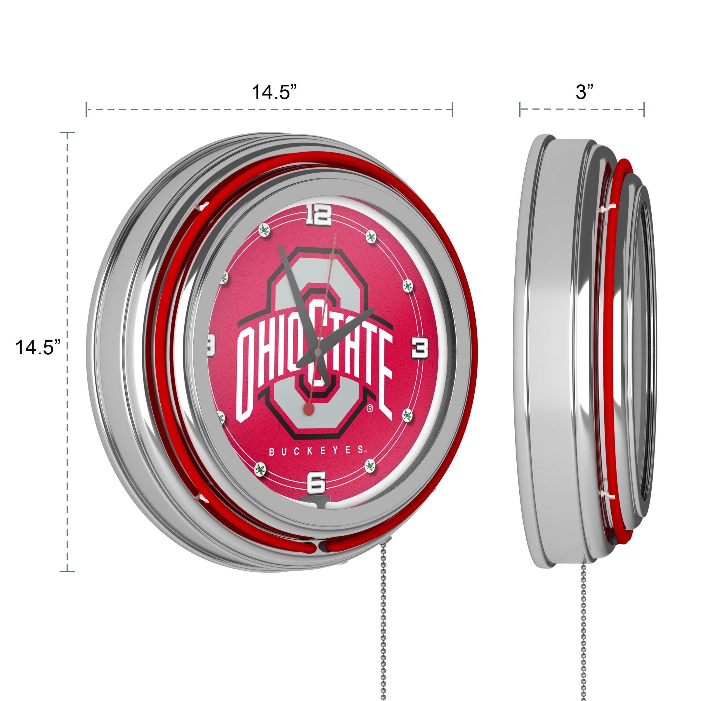 Ohio State University Logo Retro Neon Analog Wall Clock with Pull Chain