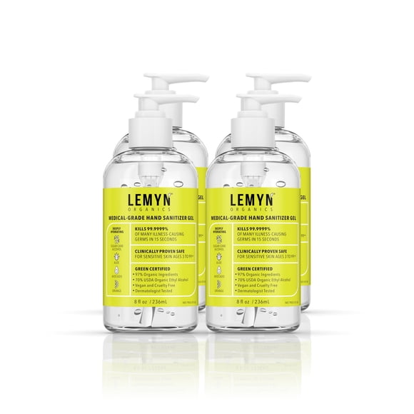 Gel desinfectante para manos Lemyn Organics de grado médico, 240 ml, 4 unidades