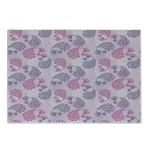 Mauve Cutting Board, Traditional Turkish Style Paisley with Effects Vintage Print, Decorative Tempered Glass Cutting and Serving Board, Small Size, Fuchsia Lilac, by Ambesonne