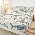 thumbnail image 4 of jejeloiu Cute Sketch Shark Bed Sheets,Ocean Fish Print Full Size Sheets For Boys,Grey Beige,4-Piece,1 Flat Sheet, 1 Fitted Sheet and 2 Pillowcases, 4 of 6