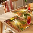 thumbnail image 4 of Orange Autumn Leaves Placemats Set of 6 Fall Trees Forest Country Rustic Place Mats Indoor Wipeable Table Mats Washable Cloth Dining Table Placemats for Kitchen Holiday Party Home Decor 13x19 Inch, 4 of 9