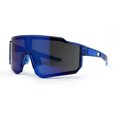 thumbnail image 2 of Mens Oversize Trendy Futuristic Wrap Half Rim Sport Plastic Sunglasses Blue Mirror, 2 of 4