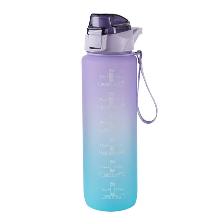 Sports Water Bottle with Time Marker BPA Free Water Jug 1000ml - Pink Purple