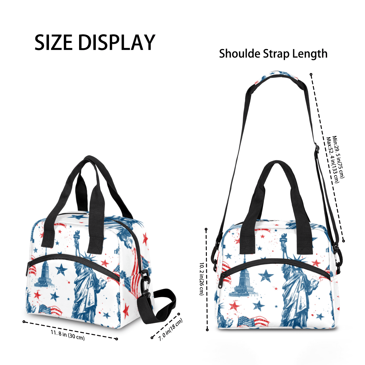 Herdesigns American Flag Insulated Lunch Bag for Women Men Adults Large Reusable Lunch Box Statue of Liberty Leakproof Cooler Tote Bags with Adjustable Shoulder Strap