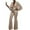 Khaki, variant on Women Sparkly Dressy Jumpsuit Deep V Neck Long Sleeve Shiny Sequin Clubwear Plus Size Wide Leg Long Pants Rompers Holiday Outfits