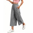 thumbnail image 4 of Women's Plaid Wide Leg Capri Pants High Waisted Elastic Waist Casual Cropped Pants with Pockets, 4 of 6