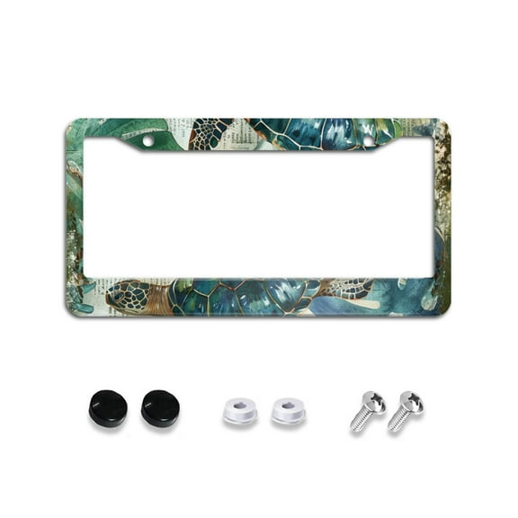 Vintage Nautical Green Sea Turtles License Plate Frames for Women Men Car Plate Holder Cover Metal Tag Aluminum Car Accessories Front Rear Plate Decor