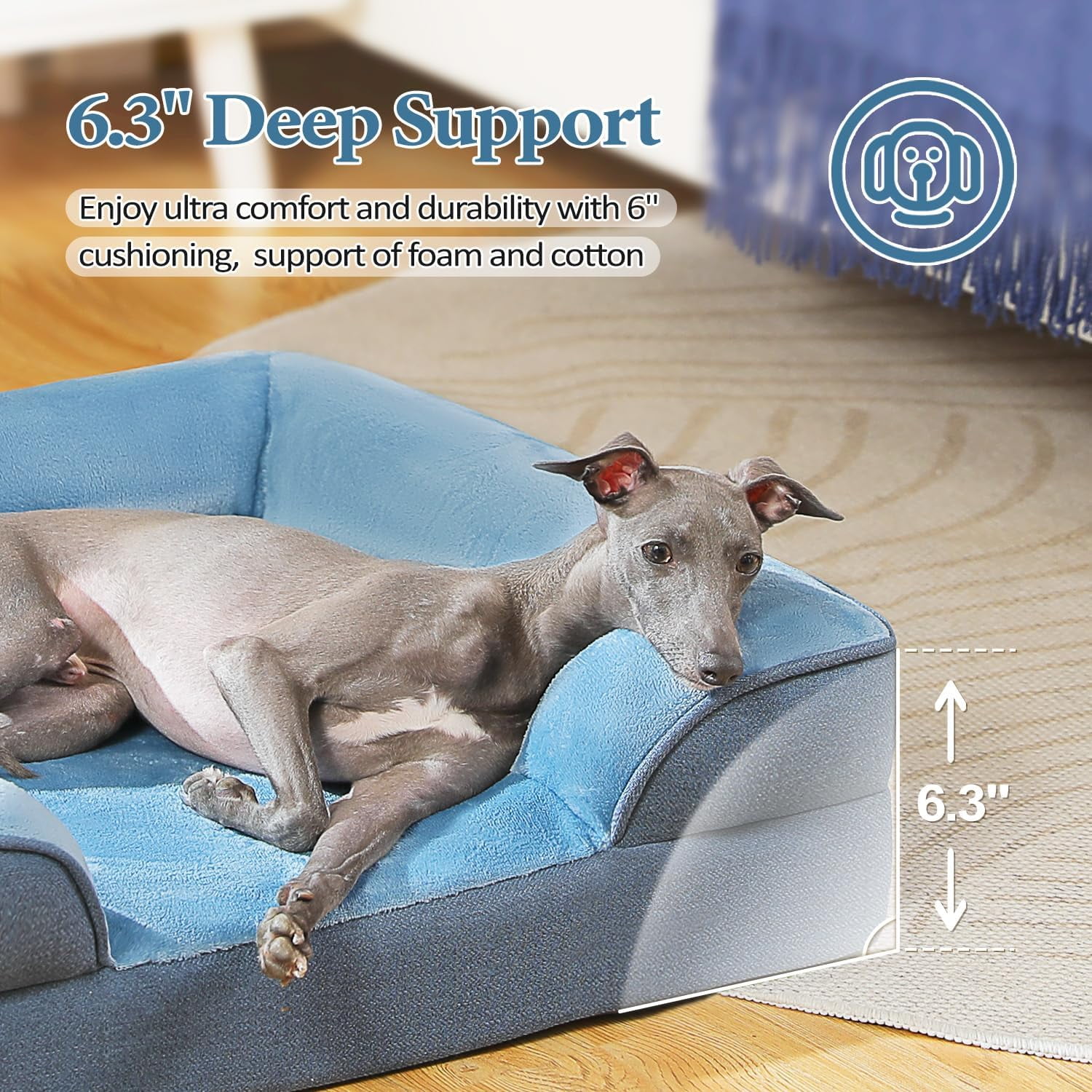 Orthopedic Dog Bed, Waterproof Medium Dog Bed for Dogs with Supportive Foam,2-Layer Waterproof Cover and Non-Slip Bottom for Small, Medium and Large Dog-Blue Medium