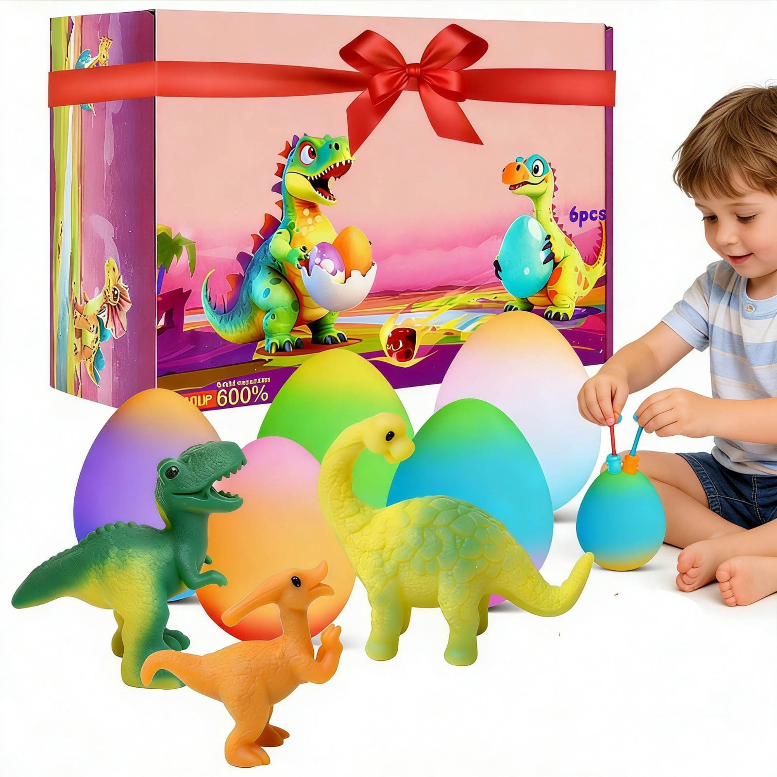 6Pcs Hatching Dinosaur Eggs Grow in Water Surprise Toy, Expandable Egg for Easter Basket Filler, Fun Learning Activity for Young Dino Fans Preschool Gift