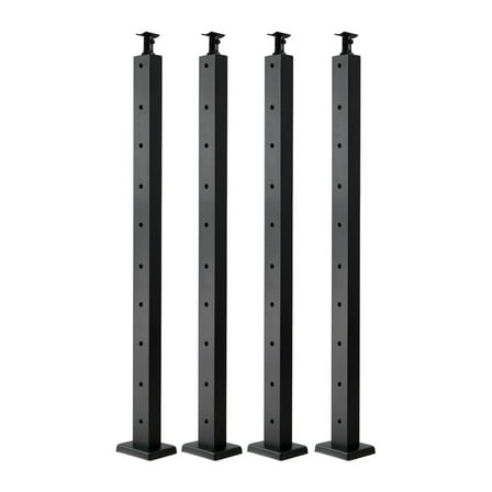 Cable Railing Post 4-Pack, 36x1x2in Stainless Steel Deck Railing Posts, Horizontal-Hole, Black, with Brackets - Deck & Stair Railing System