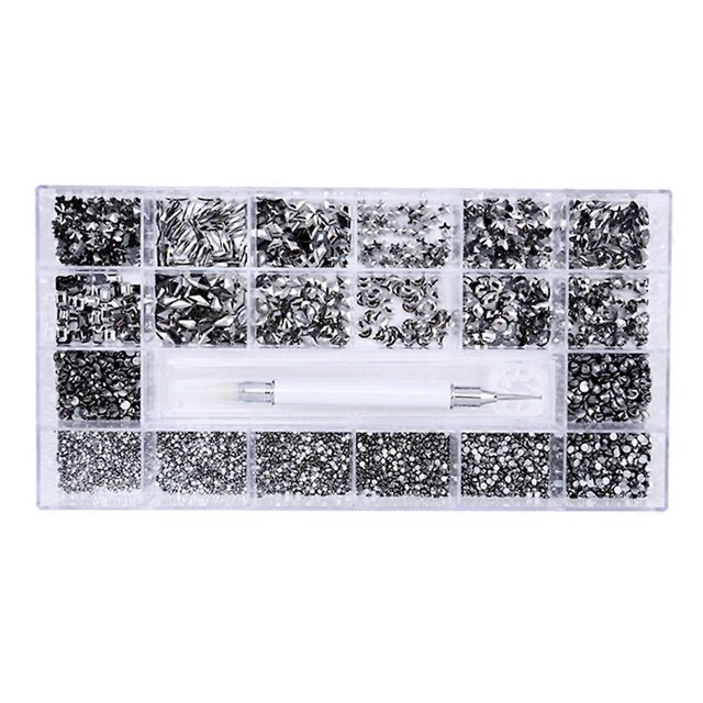 Juego de gemas de diamantes de imitación de cristal negro para uñas, profesional, con bolígrafo de cera y caja.