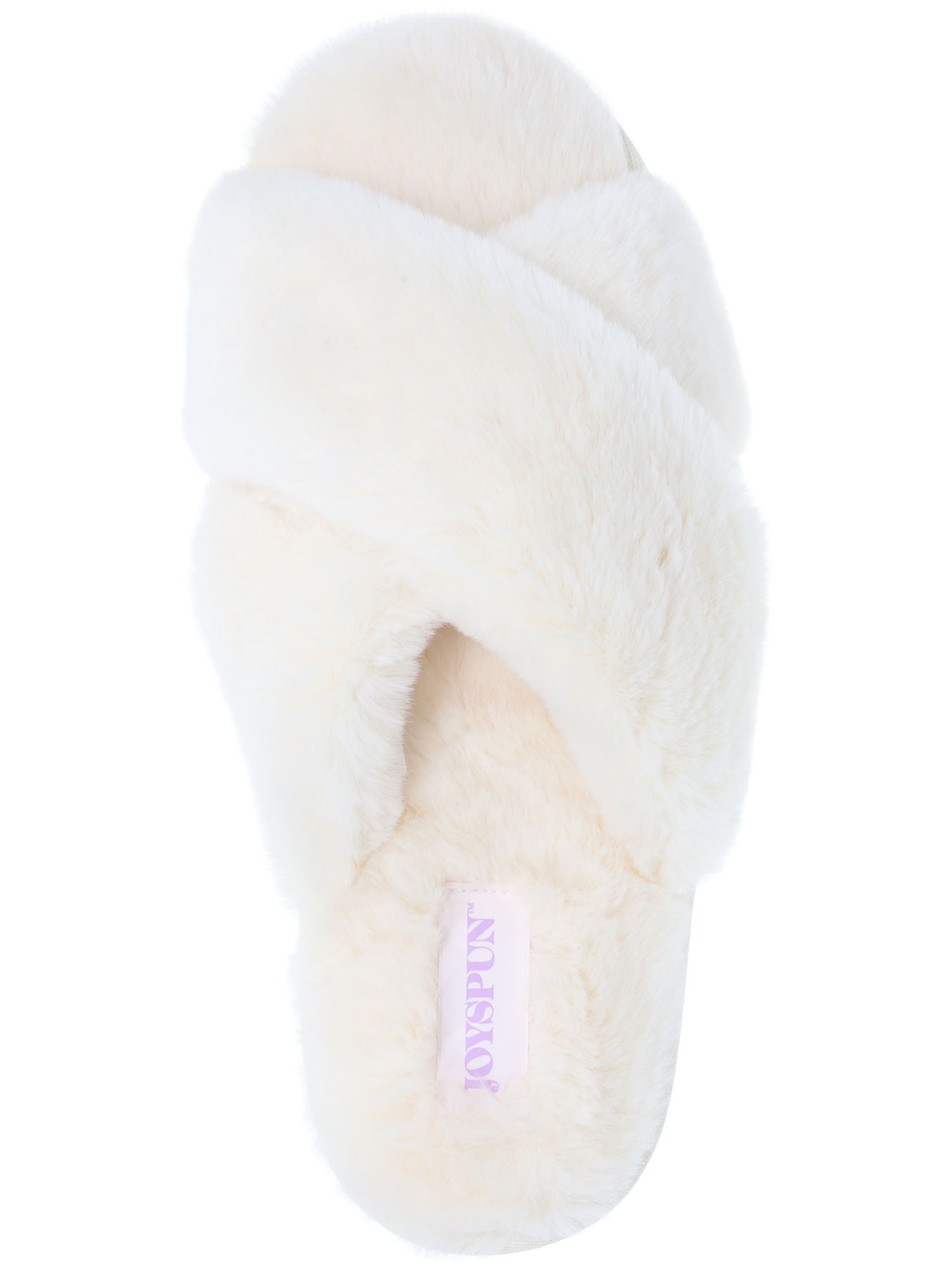 Joyspun Women's Faux Fur Crisscross Slippers, Sizes 6-11