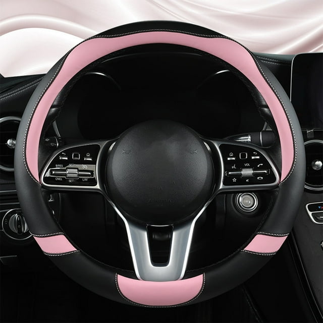 Funda de cuero para volante de coche, antideslizante, transpirable, de microfibra, universal, para la mayoría de coches de 14 a 15 pulgadas (rosa).