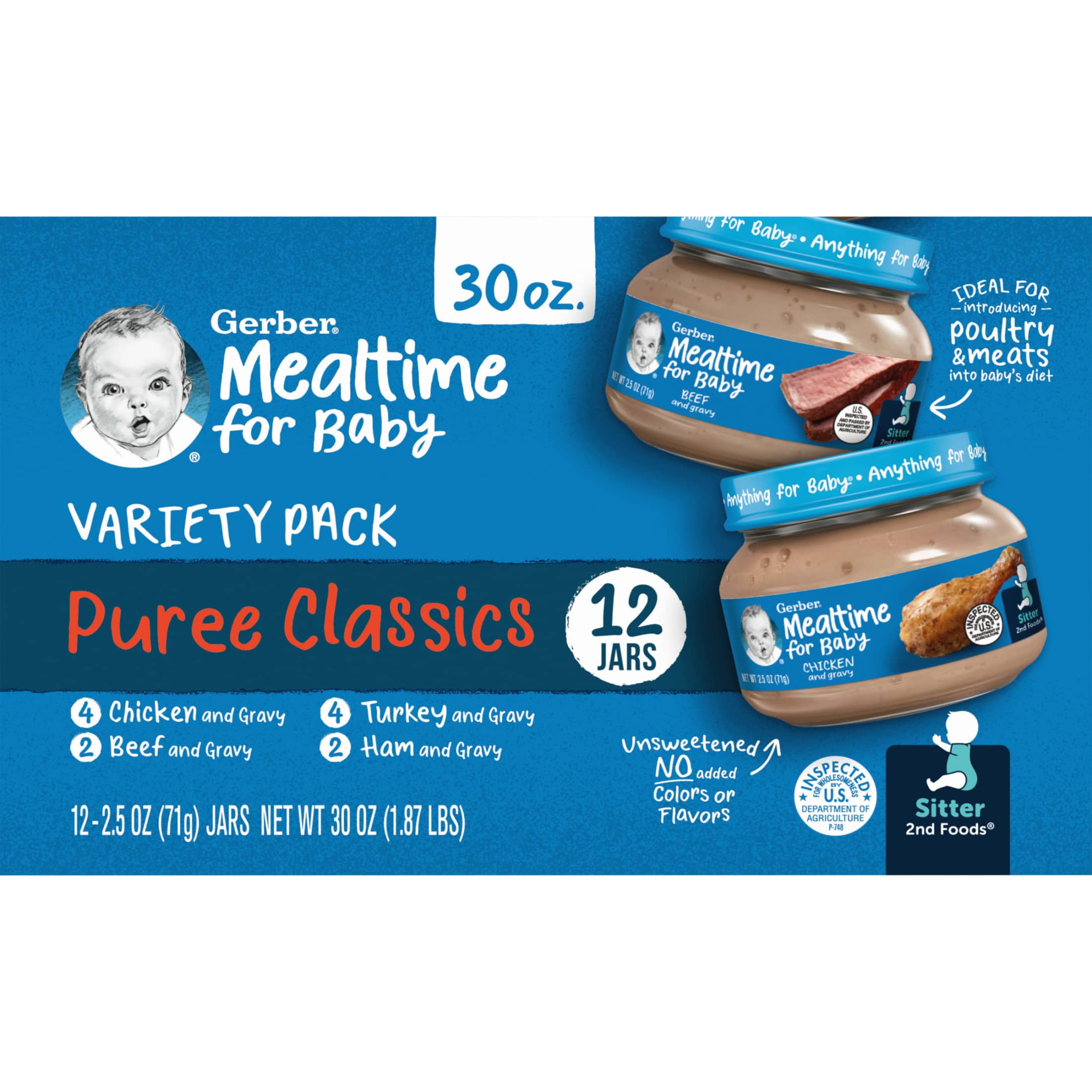 2nd Foods Puree Favorites, Beef, Turkey, Ham and Chicken Baby Food Variety Pack, 2.5 oz Jars (12 Pack)
