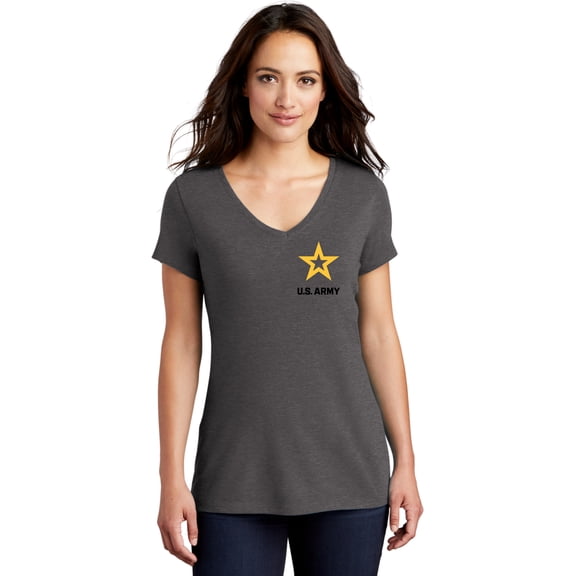 US Army Star Logo Black Chest Print Womens Tri Blend V-neck T-Shirt, 2XL Charcoal