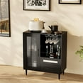 thumbnail image 3 of Modern Black Wine Bar Cabinet with Tempered Glass Door – Integrated Wine Glass Rack, Drawers, Spacious Storage – Freestanding Buffet Sideboard for Home, Kitchen, Dining, Living Room – Color: Black, 3 of 7