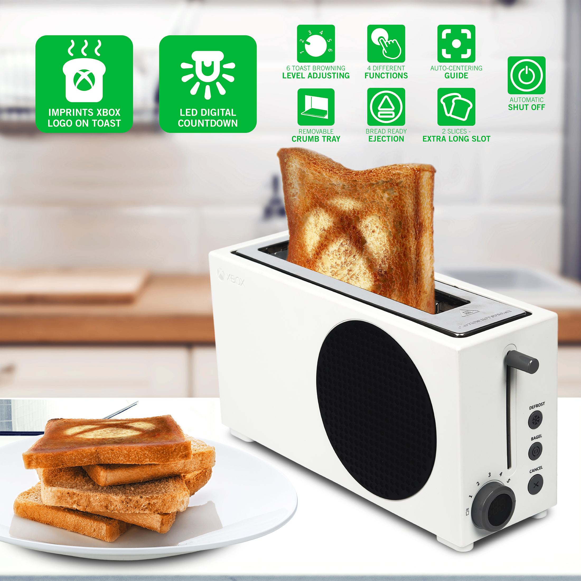 Xbox Series S Toaster 2 Slice Toaster with Wide Slot, Bagel Function, Digitial Countdown Timer, with 6 Shade Settings - image 4 of 9