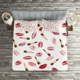 thumbnail image 3 of Ambesonne Cosmetics Quilted Coverlet 3 Pcs, Lipstick Kiss Makeup, Queen Size, Burgundy and Pink, 3 of 4