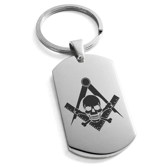 Tioneer Stainless Steel Freemasons Masonic Skull & Crossbones Engraved Dog Tag Keychain Keyring