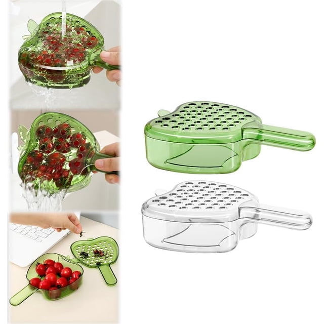 Multifunctional Fruit and Vegetable Washing Bowl with Lid, Fruit Drainer Container with Handle, 2 In 1 Drainer and Strainer, Mini Plastic Colander, Mini Berry and Tomato Grape Washer