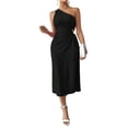 thumbnail image 2 of Women Summer One Shoulder Long Dress Slim Sleeveless Bodycon Party Cocktail Maxi Dresses Black XL, 2 of 10