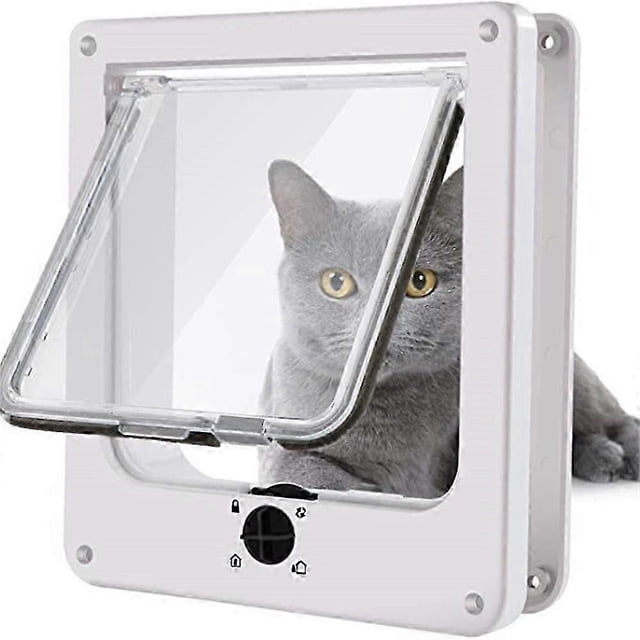 Puerta para gatos, puerta interior, puerta para mascotas, puerta exterior para gatos, 4 modos de bloqueo, adecuada para ventanas y paredes, resistente y duradera.