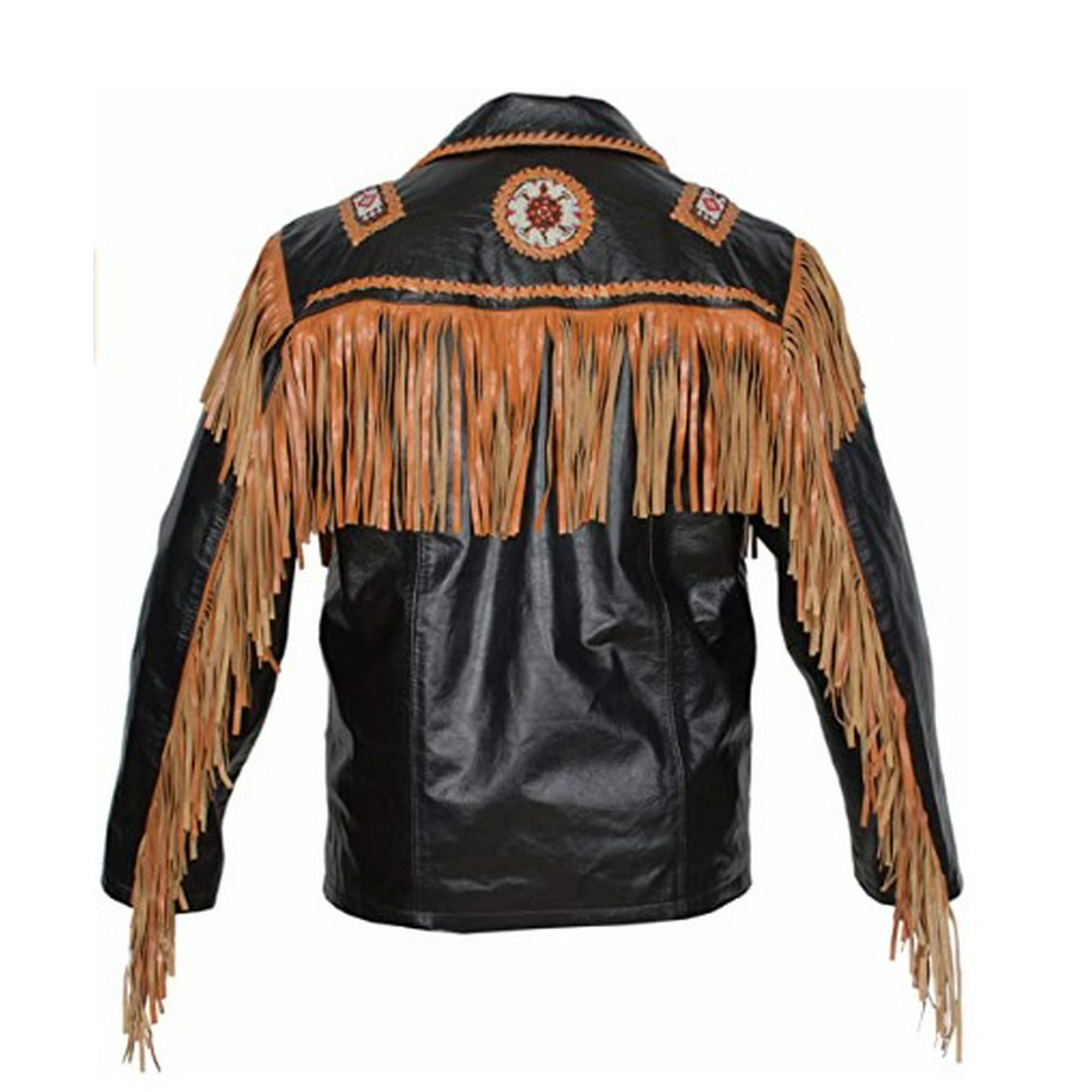 Classyak Hommes Cowboy Veritable Veste en Cuir de Vachette Frange et Perle