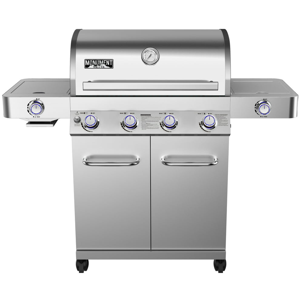 Monument Grills Stainless Steel 4 Burner Propane Gas Grill w/ Side Sear ...