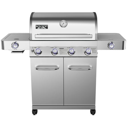 Monument Grills Stainless Steel 4 Burner Propane Gas Grill w/ Side Sear (Best Sear Burner Grill)