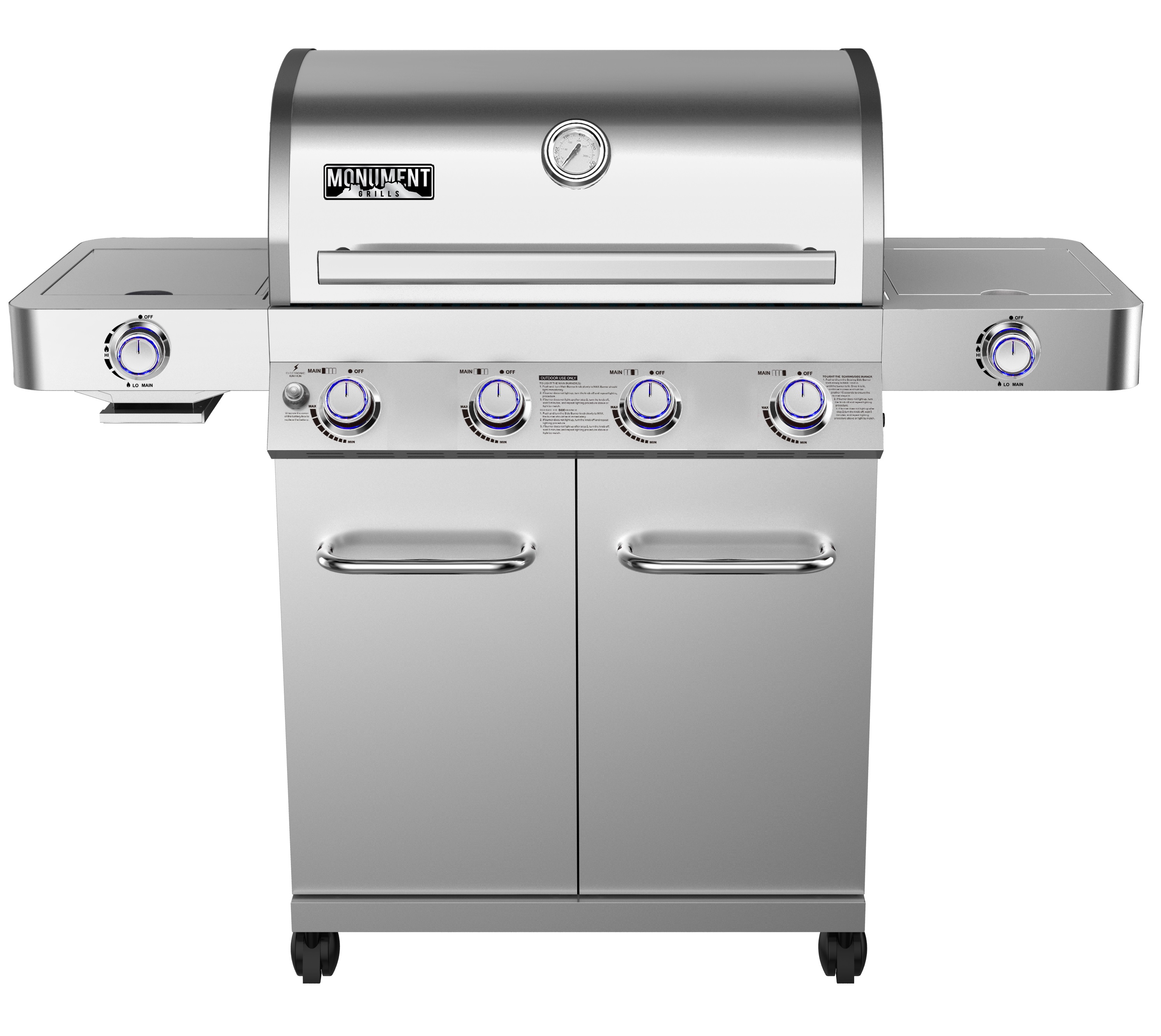 Monument Grills Stainless Steel 4 Burner Propane Gas Grill with Side Sear Burners