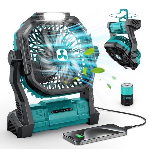 Ventilador portátil ONLYNEW recargable 20000 mAh con linterna LED 9 pulgadas