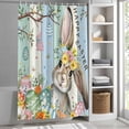 thumbnail image 6 of Happy Easter Shower Curtain, 48" x 72", Bunny Floral Egg Trees Blue Green Wood Grain Waterproof Bathroom Curtain Washable Shower Curtain Set with 12 Hooks, 6 of 9