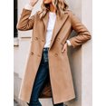 thumbnail image 2 of Womens Fall WinterNotched Lapel Collar Double Breasted Pea Coat Wool Blend Over Coats Long Jackets, 2 of 5