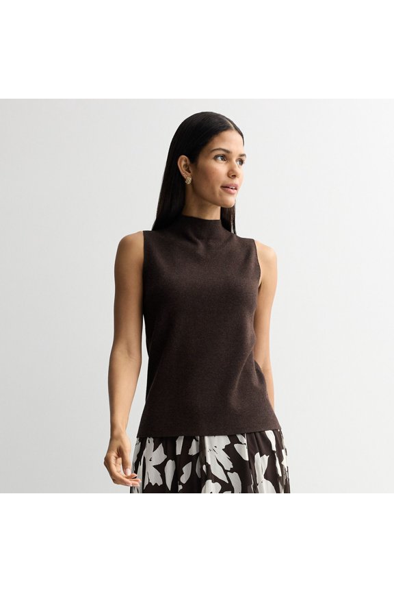 Women's Nine West Mockneck Sleeveless Sweater Color: Chocolate Brown Size: SMALL