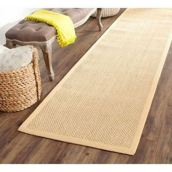 SAFAVIEH Natural Fiber Juniper Border Sisal Runner Rug, Maize/Wheat, 2'6" x 18'