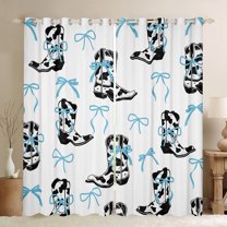 Homewish Kawaii Bow Tie Black Out Curtains,Western Cowgirl Boots Curtains Pack of 2 (42x63 Each),White Blue Black Bedroom Curtains For Children,Breathable Home Decor