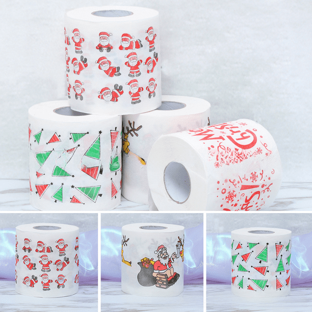 Papel higiénico con estampado navideño, rollo de papel navideño, papel higiénico navideño, pañuelos navideños, papel higiénico navideño
