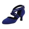 thumbnail image 2 of Orthopedic Shoes for Women, Large Size Ladies' Dance Shoes, Latin Salsa Cha Ballroom, Indoor Fabric Cross Straps, Low Heels, Comfortable and Well-Fitting, In A Variety of Colors, Blue 5.5, 2 of 7