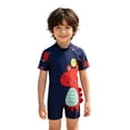 thumbnail image 4 of Rggeeun Child Boys Swimsuit Set 1Pc Cartoon Dinosaur Print Short Sleeve Crew Neck Above Knee Elastic for Summer Beach Lounging Trendy Beachwear,Blue,5-6 Years, 4 of 6
