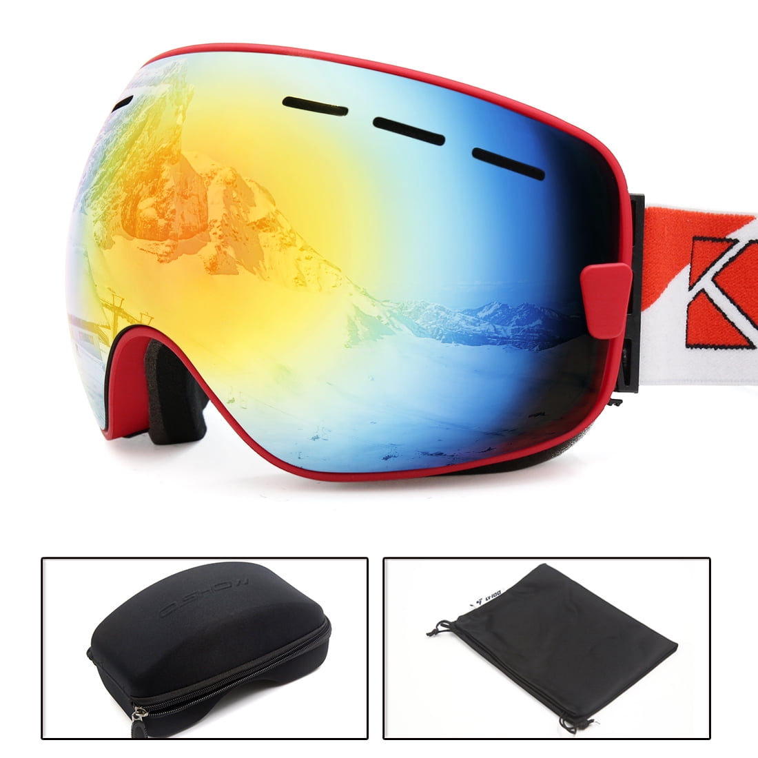 Uxcell Ski Snowboard Goggles Anti-fog UV Protect Red with Case by