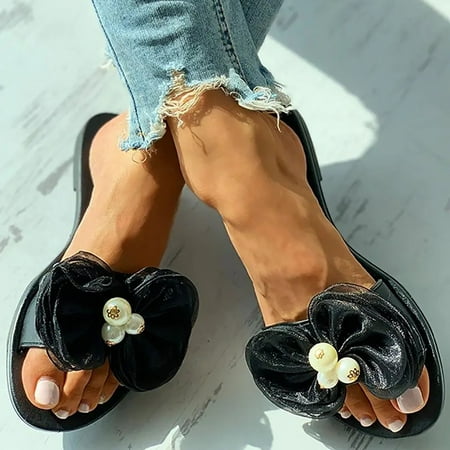 

〖Yilirongyumm〗 Black 40 Sandals Women Slippers For Women With Bowknot Comfort Slip On Casual Bohemia Beach Sandal Ladies Travel Walking Flats Shoes Sandals