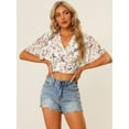 thumbnail image 3 of Blusas cortas con volantes florales de manga corta con cuello en V para mujer blanco XL, 3 of 5