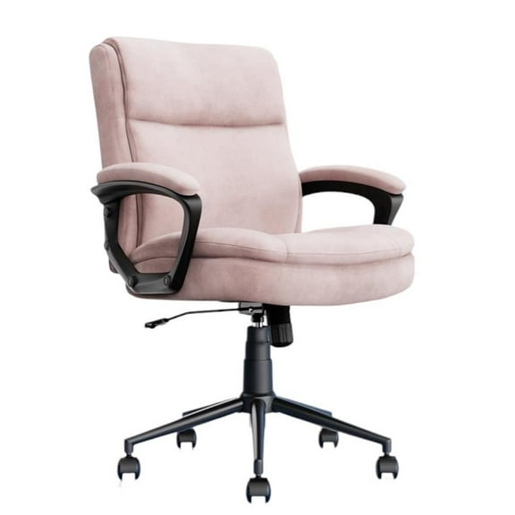 Pemberly Row Modern Ergonomic Mid Back Desk Chair Fabric Pink