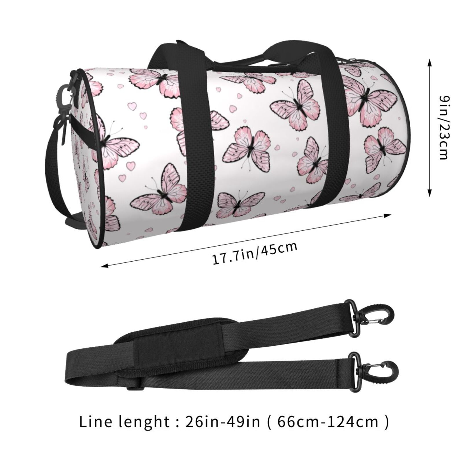 Vsdgher Pink Butterflies (2) 45L Foldable Duffel Bag, Sports Gym Bag,Overnight Bag, Portable Weekender Bag for Airplanes
