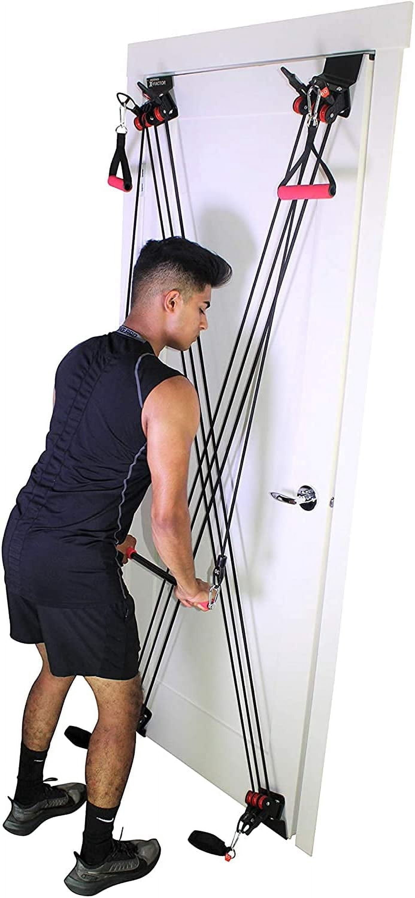 X Factor Door Gym Complete Home Gym Full Body Workout Total Exercise System Package | Strength Training Fitness Resistance System | Includes Straight Bar, DVD, Workout Chart