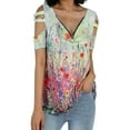 thumbnail image 2 of Douhoow Women Floral T-Shirts Short Sleeve V Neck Cold Shoulder Tunic Tops Zipper Blouses, 2 of 9