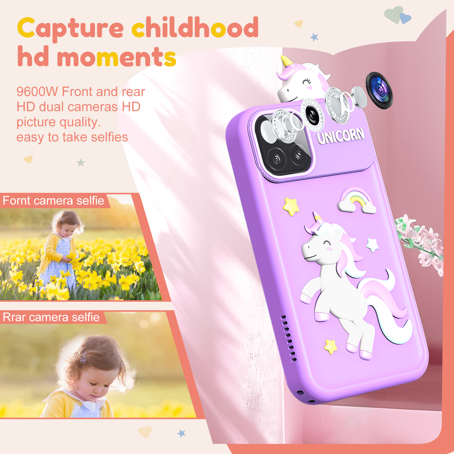 Merryhome Kids Smart Phone for Girls, 2.8" Touchscreen Play Phone with 32G SD Card, Dual Camera, Puzzle Game, Music Player, Christmas Birthday Gifts for Kids Purple