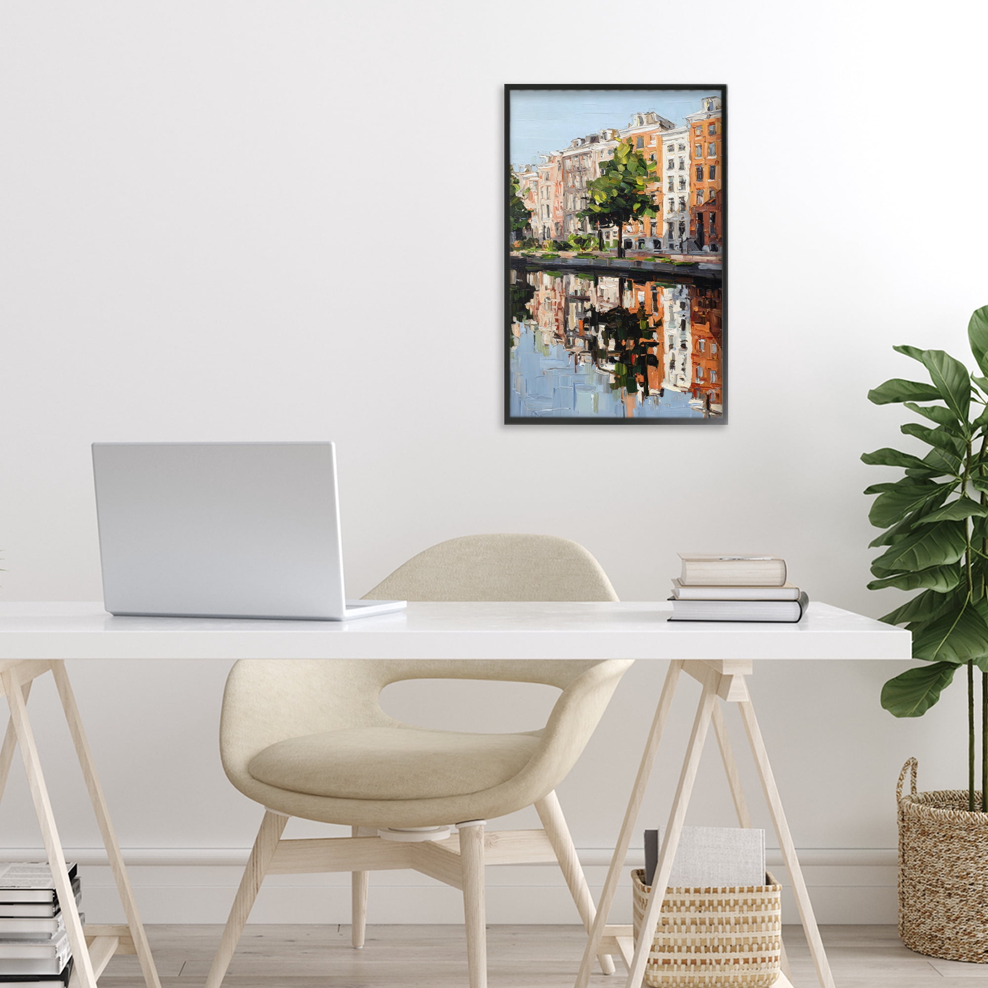 Stupell Industries Waterside Apartments on Canal Black Framed Giclee Art, design by Petal Prints Design