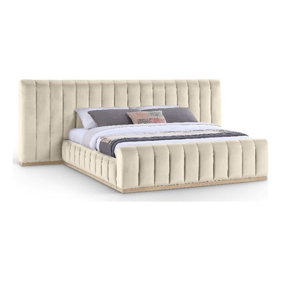 Meridian Furniture Amara Cream Velvet King Bed with Added Panels