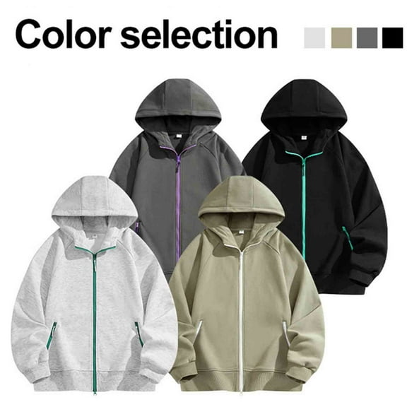Hinvhai Hoodies for Men Casual Full Zip Long Sleeve Cotton Sweatshirt Sports Hooded Jacket Fashion Solid Hoodies with Pocket Gray XL(XL)